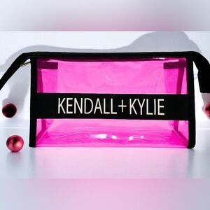 Kendall + Kylie Clear Wristlet Make Up Cosmetics Pouch Logo Print Black Pink